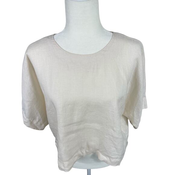 Donna Karen DKNY Pure Linen Top Short Sleeve Boho Coastal Lagenlook Size Small - Picture 8 of 12